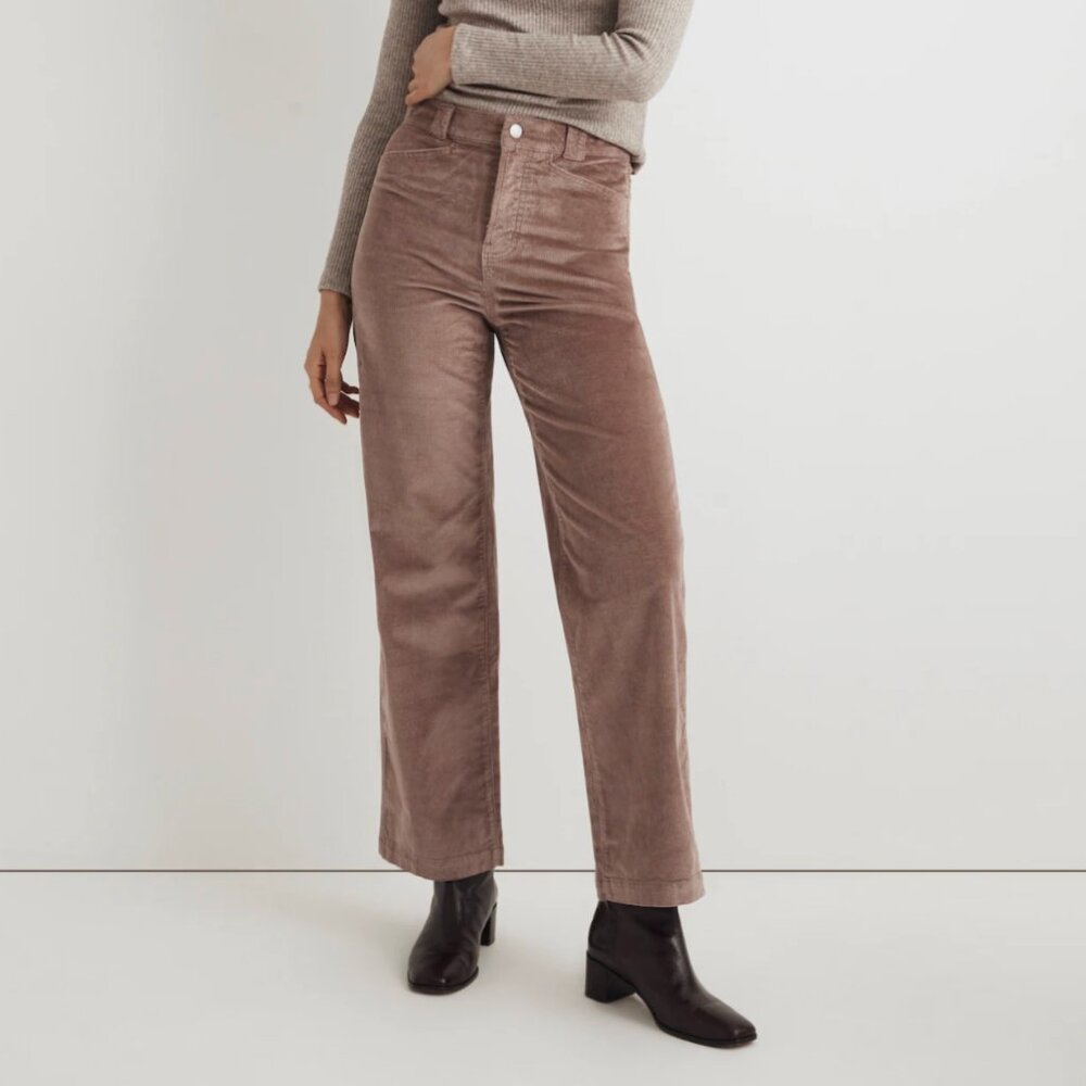 Madewell Petite Emmett 2.0 Wide-Leg Pants in Corduroy Vintage Petal P25